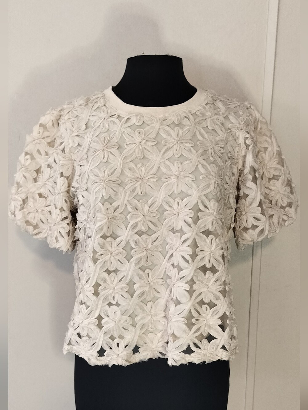 Gilli Cream Floral Appliqué Puff-Sleeve Top